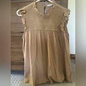 Tan Ruffle Sleeve Blouse
